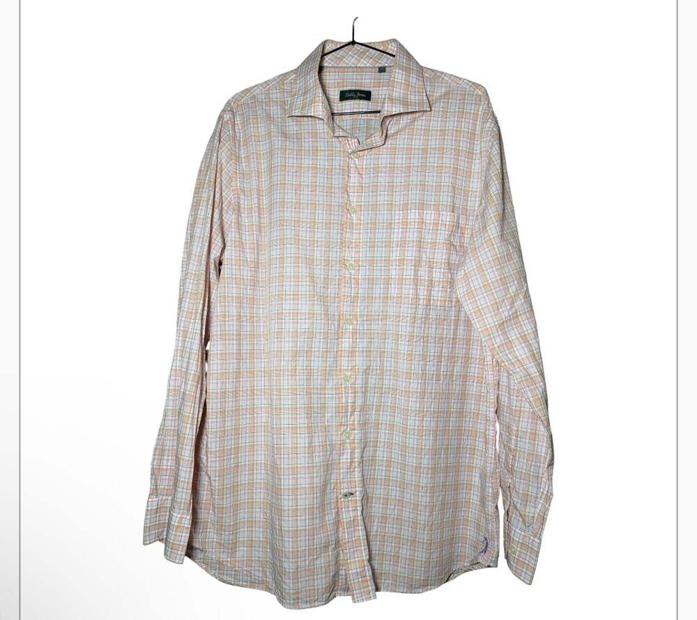 Bobby Jones Mens Plaid Long Sleeve Button Down Shirt Orange Pink Size L